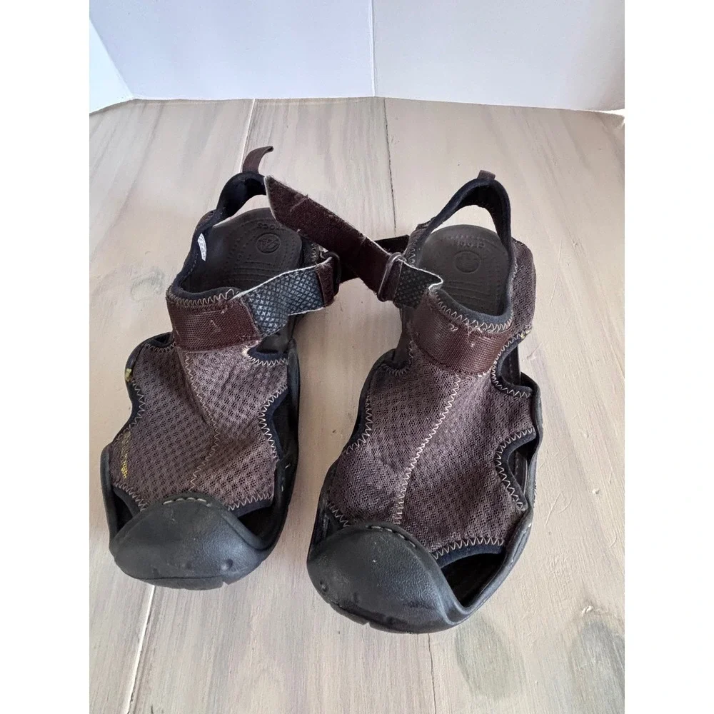 Crocs 15041 Mens Sport Fisherman Sandals Brown Black Mesh Size 8 EUR 41 UK 7.5